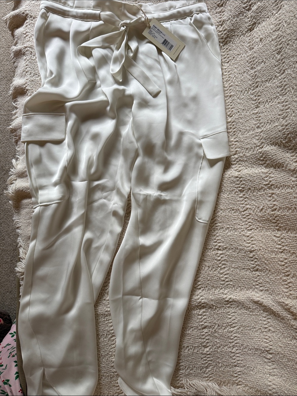 Ramy Brook Cream Cargo Satin Drawstring Joggers